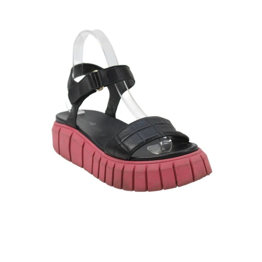 Pollini Womens Leather Colorblock Ankle Strap Sandals Red Black Size 7